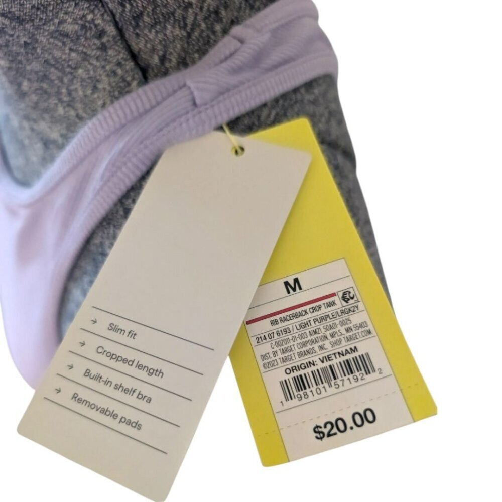 NWT Purple/Lilac All in Motion Ribbed Racerback Keyhole Crop Tank Top Medium - Picture 3 of 4